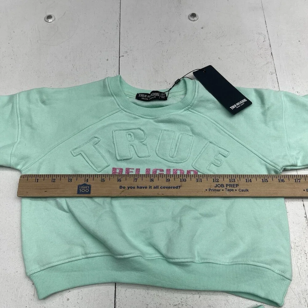 True Religion Mint Blue Logo Pullover Sweatshirt & Shorts Outfit Youth Girls 6x